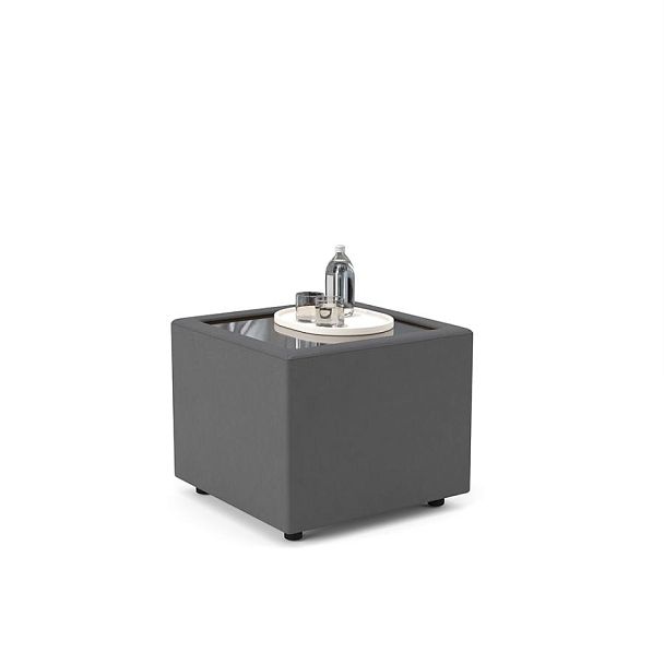 Стол журнальный со стеклом (экокожа) Юнона Un/st/o/s экокожа темно-серая CN1118 - Вид 1