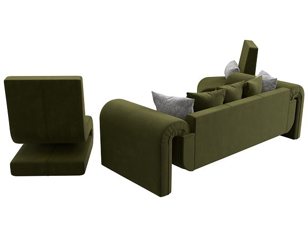Волна набор 1 - диван, 2 кресла (полностью микровельвет зеленый) - Вид 5