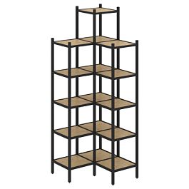 Loft Угловой внутренний стеллаж наборный VR.L-46 Тиквуд светлый/Чёрный металл 862*862*2280 - Фото предпросмотра