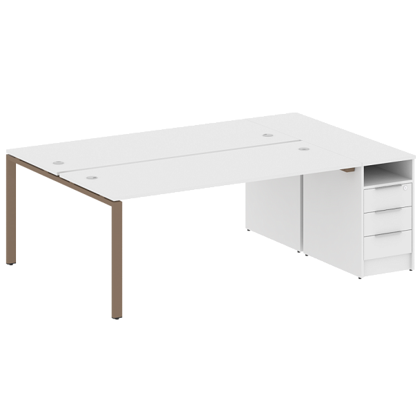Metal System Р. ст. с тумбой на П-образном м/к БП.РС-СТП-2.5 Белый/Мокко металл 2212*1475*750 - Вид 1