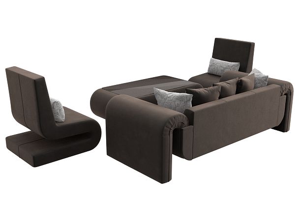 Волна набор 2 - диван, стол, 2 кресла (полностью велюр коричневый) - Вид 5