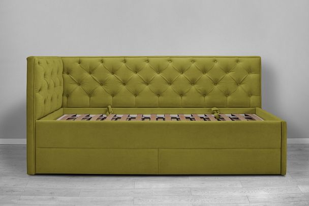 Кровать «Порше», каретная стяжка с доп. спальным местом, желтая - Вид 2