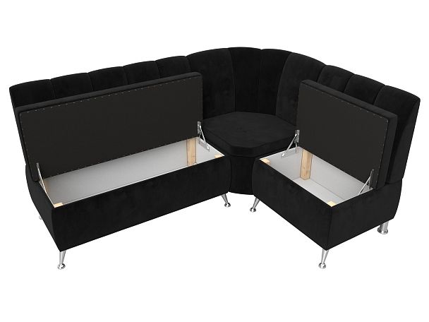 Кухонный угловой диван Кантри правый (полностью велюр черный) - Вид 6