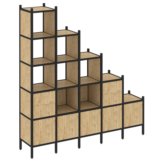 Loft Прямой стеллаж наборный VR.L-23 Тиквуд светлый/Чёрный металл 2110*446*2280 - Вид 1