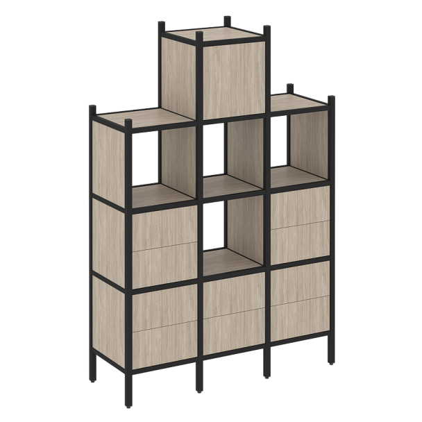 Loft Прямой стеллаж наборный VR.L-18 Дуб аттик/Чёрный металл 1278*446*1869 - Вид 1