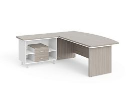 БЕРЛИН / BERLIN Стол руководителя угловой L с тумбой 2 ящика 1800х2000х760 Дрифтвуд/Белый - Фото предпросмотра