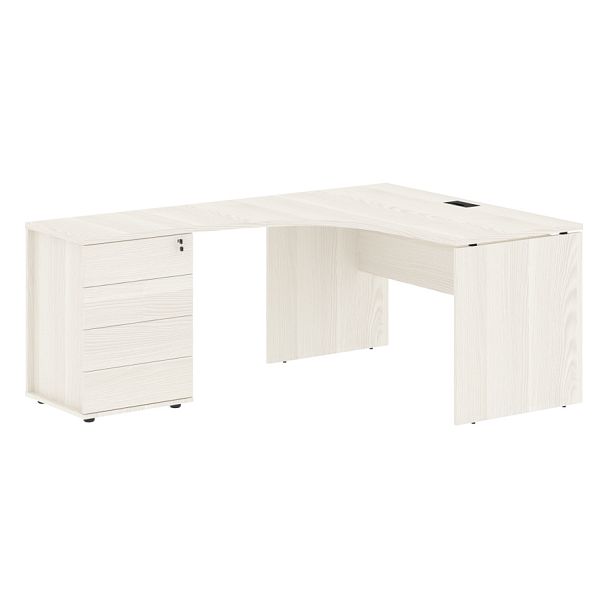 Стол эргономичный с тумбой EDCET 1318(L) Ясень Траун/Черный 1360х1880х750 EDIS - Вид 1