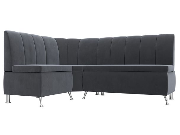 Кухонный угловой диван Кантри левый (полностью велюр серый) - Вид 1