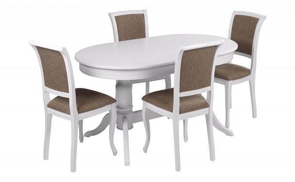 Обеденная группа стол Арей 140(180)х80х76 Белый и 4 стула Арктос Белый/Коричневая рогожка - Вид 1