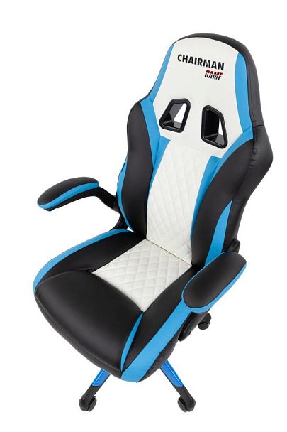 Кресло Chairman game 15 Россия экокожа черный/голубой/белый - Вид 9
