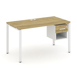 Concept Стол рабочий с подвесной тумбой 1 открытой нишей и одним ящ. CN.SP-119 W Дуб Винченцо/Белый Бриллиант/Металл Белый 1380*720*750 - Фото предпросмотра