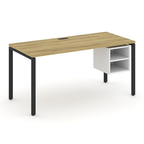 Concept Стол рабочий с подвесной тумбой с 2 открытыми нишами CN.SP-108 Дуб Винченцо/Белый Бриллиант/Металл Черный 1580*720*750 - Вид 1