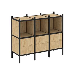 Loft Прямой стеллаж наборный VR.L-07 Тиквуд светлый/Чёрный металл 1278*446*1047 - Фото предпросмотра