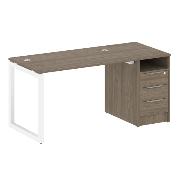 Metal System Quattro Р. ст. с тумбой на О-образном м/к 50БО.РС-СТП-1.2 Вяз/Белый металл 1612*720*750 - Вид 1