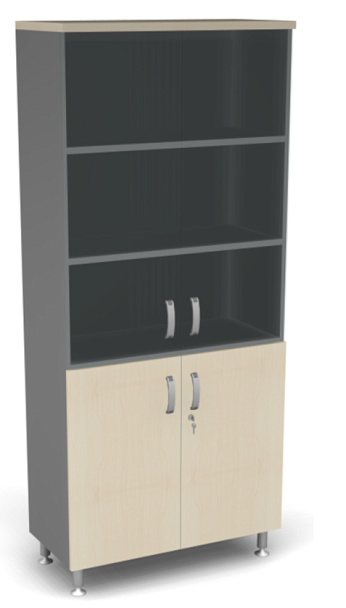 Шкаф широкий закрытый стекло ДВП Берлин Береза Майнау/Серый ШКС51-90 з/с ДВП - Вид 1