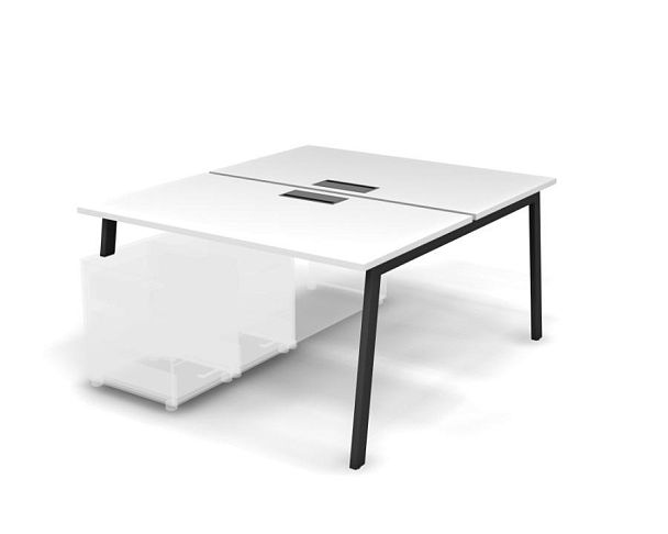 MATRIX 121В301-A Стол прямой, опора на тумбу, пров. Merida (А-опоры) 1380х1590х775 Белый/Темно-серый - Вид 1