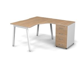 MATRIX 121S190-A Стол эгоном. с тумбой R, пров-ик вырезной (А-опоры) 1380х1580х775 Швейц-й вяз/Белый - Фото предпросмотра