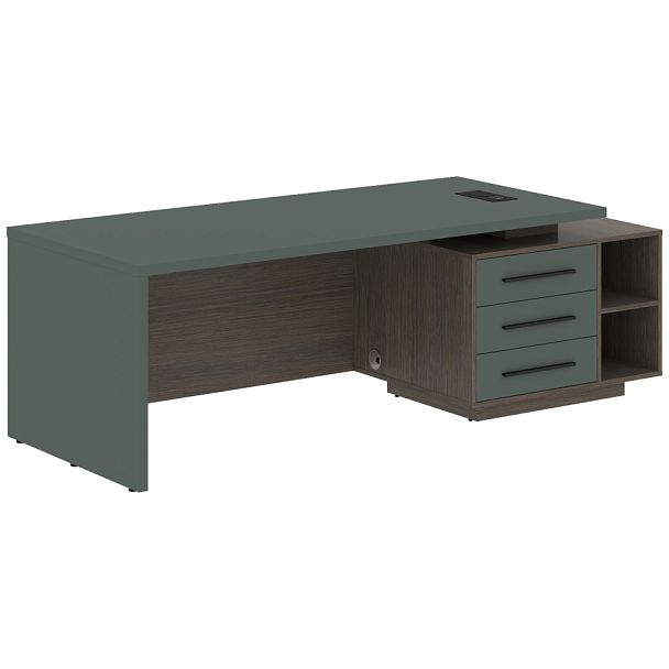 Стол руководителя с тумбой VCT 2390(R) Нефрит/Черный матовый/Дуб Сильвер 2300х900х750 VELION - Вид 1