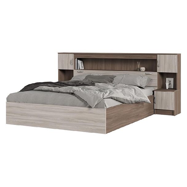 КР 552 Бася ЛДСП кровать с закроватным модулем шимо темный/шимо светлый - Вид 1