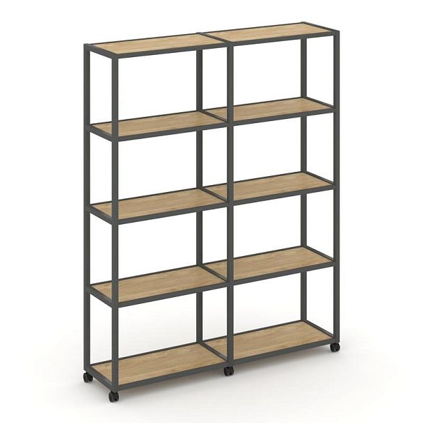 Shelf Mobile Стеллаж 5 уровней 2 секции VR.LT-STK-511.08 Тиквуд Светлый/Металл Антрацит 1570*400*2000 - Вид 1