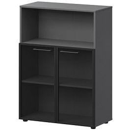 Шкаф средний с нишей со стеклом в ал. рамке СМШ38.28RS Графит 792x380x1190 Кортез - Фото предпросмотра