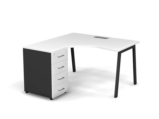 MATRIX 121S132-A Стол эгоном-й с тумбой L, пров-ик Merida (А-опоры) 1380х1380х775 Белый/Темно-серый - Вид 1