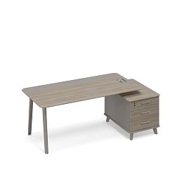 Стол руководителя правый комбинированный с тумбой малой (тип 1) Time metal ТМ М1 106 МП ВЛ/МП ВЛ мокко премиум (корпус) / вяз либерти (столешница, топ, фасад) - Фото предпросмотра