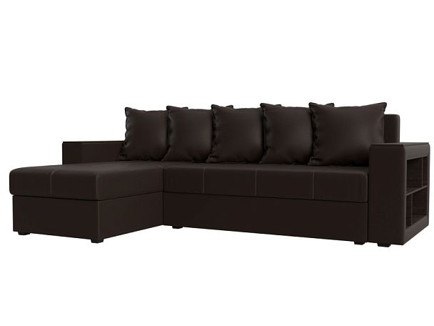 Диван угловой Дубай Лайт угол левый (полностью экокожа коричневая) - Вид 1