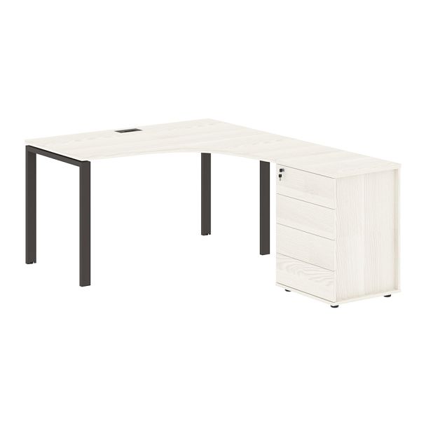 Стол эргономичный с тумбой EUCET 1318(R) Ясень Траун/Мокко 1360х1880х750 EDIS - Вид 1