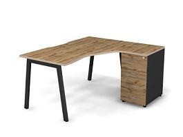 MATRIX 121S151-A Стол эгоном. с тумбой R, пров. вырез. (А-опоры) 1580х1380х775 Дуб Крафт/Темно-серый - Фото предпросмотра