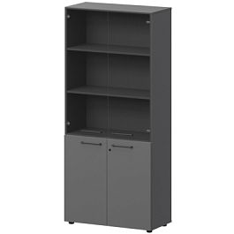 Шкаф высокий закрытый с стеклом СМШ58.28F.38SМ(Ч) Графит 792x380x1990 Кортез - Фото предпросмотра