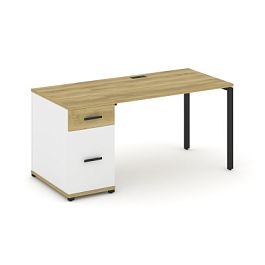 Concept Стол рабочий с 1 опорной тумбой CN.SP-406 W Дуб Винченцо/Белый Бриллиант/Металл Черный 1600*720*750 - Фото предпросмотра