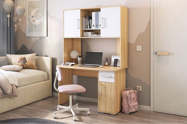 Лайт-1 Стол компьютерный 1200 SKL1.1N01.1623 дуб сонома/белый - Вид 2