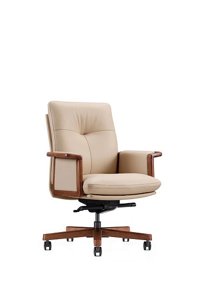 Кресло офисное Vivaldi ivory LB / бежевая кожа / деревянная крестовина - Вид 1