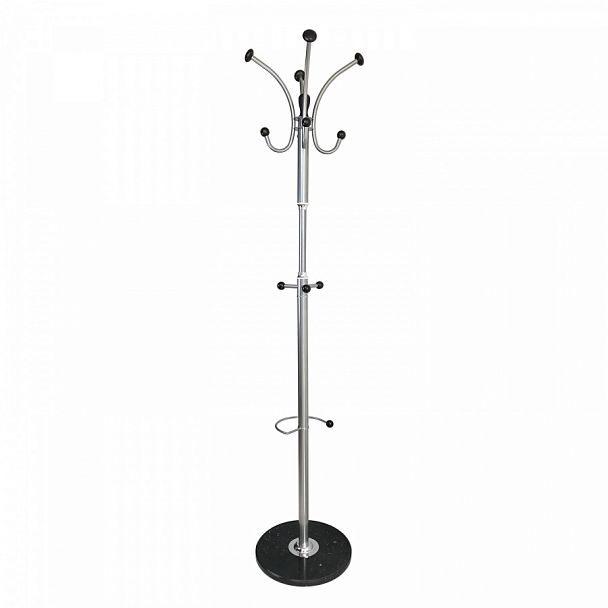 Вешалка-стойка BRABIX "CR-855" на мраморном диске, металл, 4+3 крючка, цвет серебристый, 606434 - Вид 1