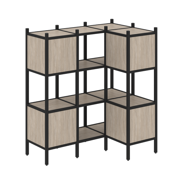 Loft Угловой внутренний стеллаж наборный VR.L-29 Дуб аттик/Чёрный металл 1278*862*1458 - Вид 1
