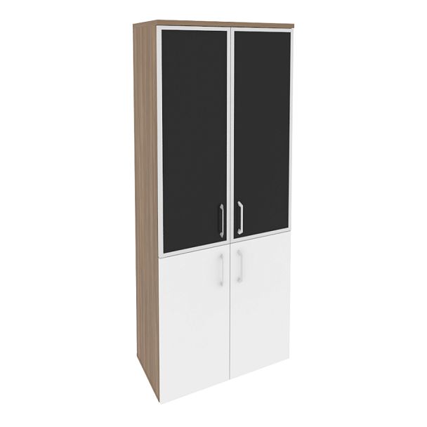Onix Шкаф высокий широкий O.ST-1.2 R black Дуб аризона/Белый бриллиант/Стекло black 800*420*1977 - Вид 1