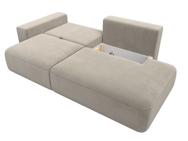 Диван прямой Лига-036 Модерн подлокотник слева Микровельвет бежевый - Вид 8