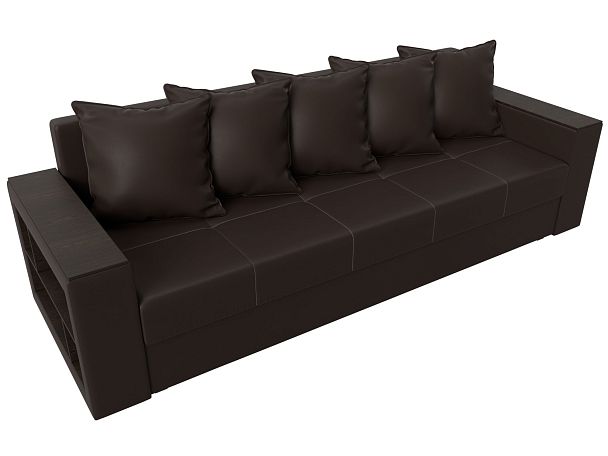 Диван прямой Дубай Лайт полки слева (полностью экокожа коричневая) - Вид 5