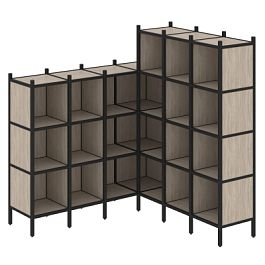 Loft Угловой внутренний стеллаж наборный VR.L-50 Дуб аттик/Чёрный металл 1694*1694*1869 - Фото предпросмотра