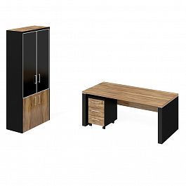 Стол рабочий+тумба мобильная+шкаф комбинированный "Парламент" ПК-ПРЛ-КОМП№2-В1-1078 таксония медовая - Фото предпросмотра