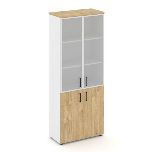 Style Project Шкаф высокий широкий SN.STS.E-103 Белый/Тиквуд Светлый/Сатин/Черный Ручки 796*400*1982 - Вид 1