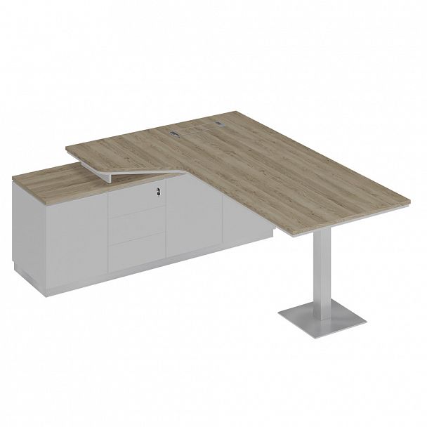 Стол руководителя эргономичный на опорной тумбе левый City СИ 115 дуб гладстоун светлый / белый премиум / белый премиум - Вид 1