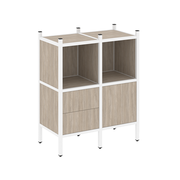 Loft Прямой стеллаж наборный VR.L-02 Дуб аттик/Белый металл 862*446*1047 - Вид 1