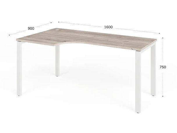 TANDEM RTD076-MK-160L-MA Стол угловой на металлокаркасе левый 1600х900х750 Дуб Маувелла/Белый - Вид 2