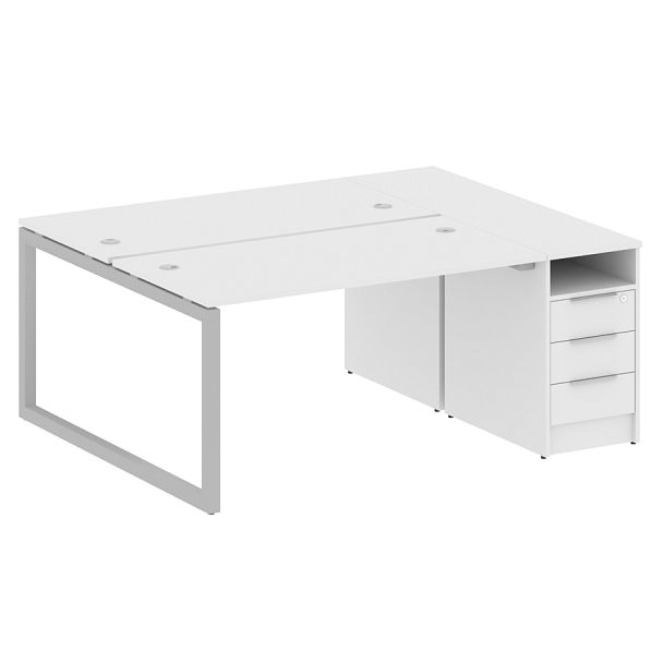 Metal System Quattro Р. ст. с тумбой на О-образном м/к 50БО.РС-СТП-2.3 Белый/Серый металл 1812*1475*750 - Вид 1