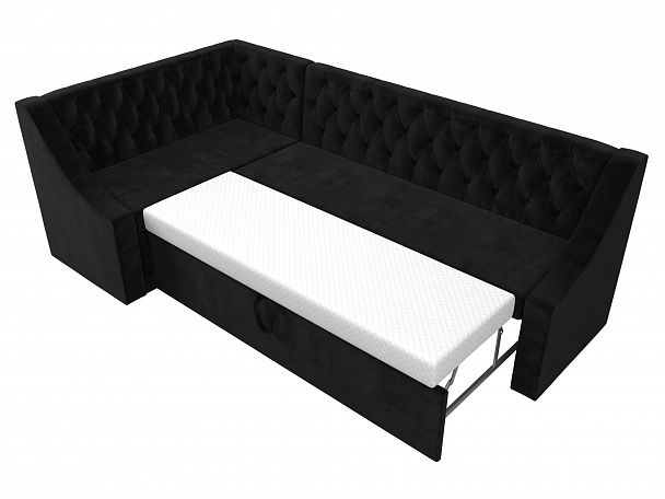 Кухонный угловой диван Мерлин левый (полностью велюр черный) - Вид 6