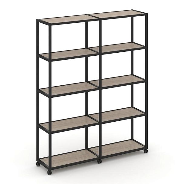 Shelf Mobile Стеллаж 5 уровней 2 секции VR.LT-STK-511.12 Дуб Аттик/Металл Черный 2370*400*2000 - Вид 1