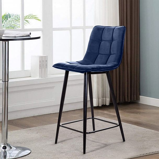 Стул полубарный UNO, бархат синий 29 / чёрный конус - Вид 14