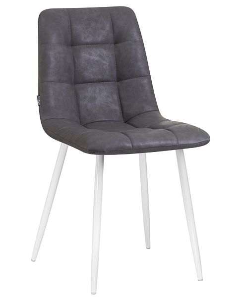 Стул обеденный DOBRIN ALEX (белые ножки, серая антрацитовая винтажная экокожа (RU-08)) - Вид 1